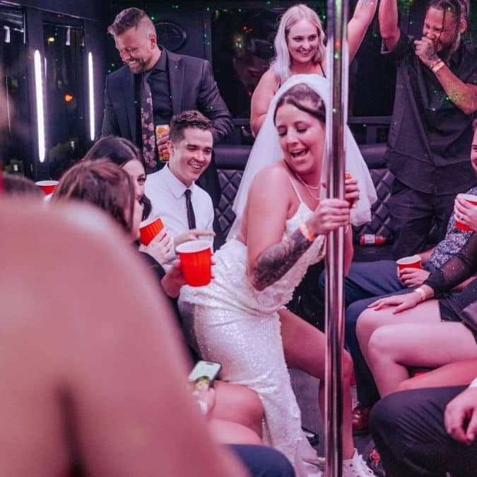 Bride Dancing On Party Bus In Vegas