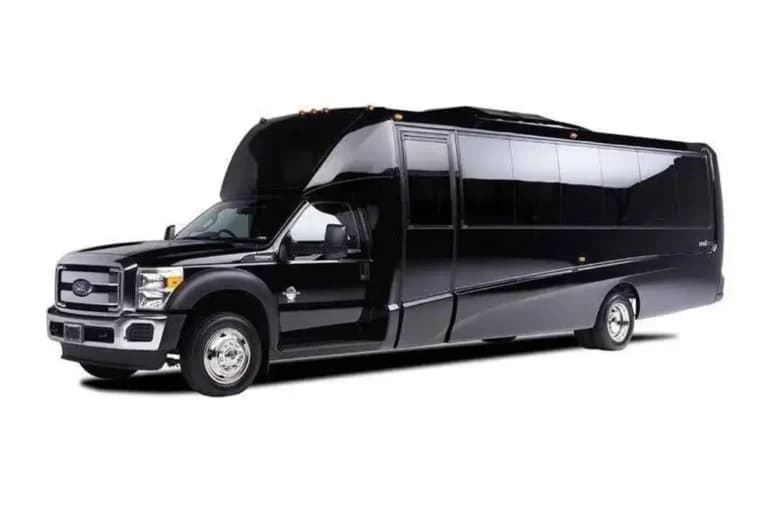 Luxury black bus for group travel.