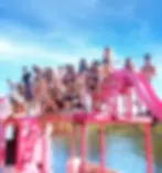 Pink party boat, Scottsdale bachelorette group, sunny Arizona lake